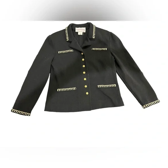 Vintage Castleberry NY London Knit Jacket Cardigan Chanel Vibes Black Gold - Picture 1 of 5